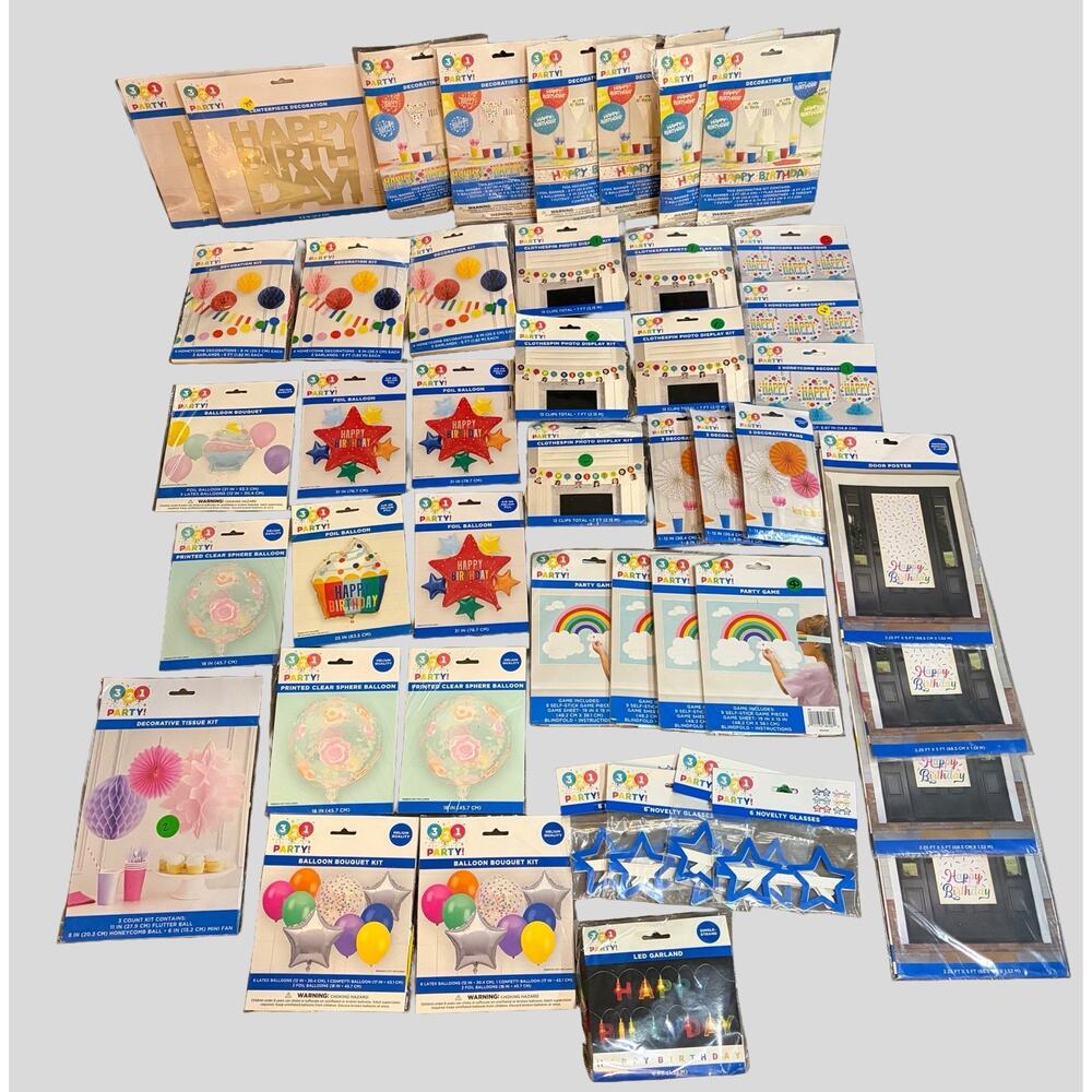 46Pc Birthday Party Supplies Bundle Balloons Decor Games Backdrop Photo Props